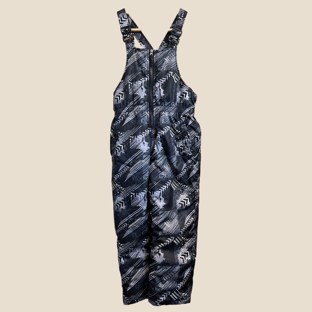 iXtreme Snow Bibs Kids Size 6 Black Gray Geometric Print Insulated Overalls